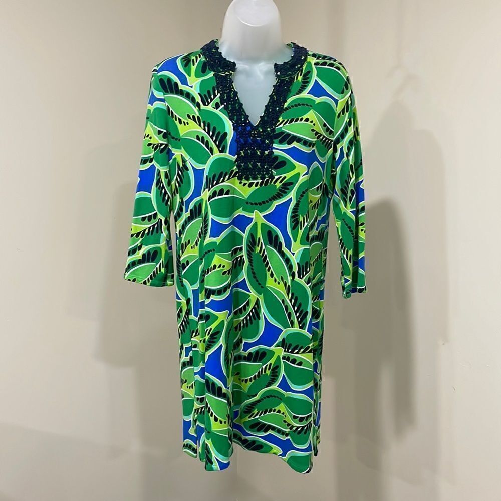NWOT Crown & Ivy Green Blue Crochet Accent Dress.  Size S small 4/6